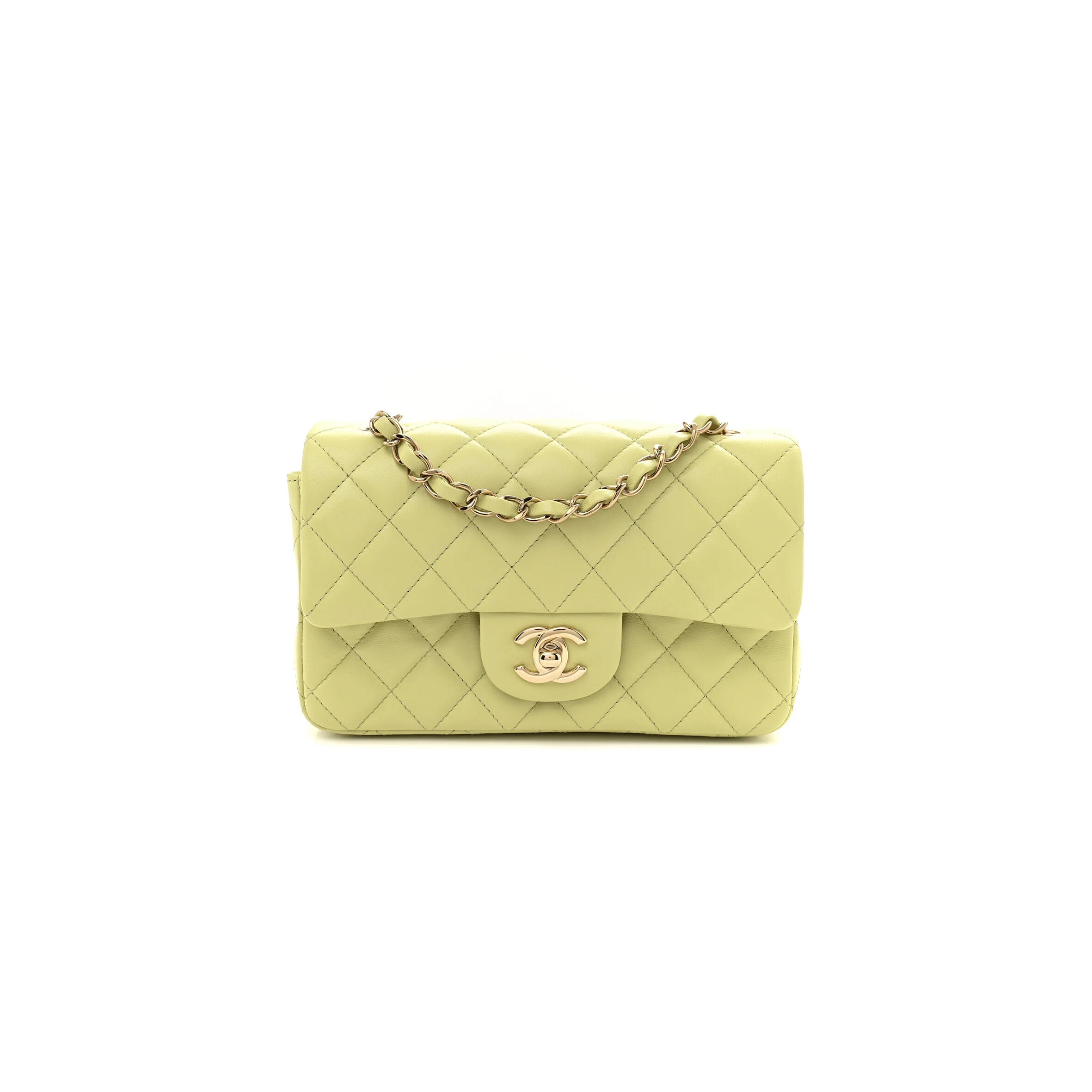 CHANEL LAMBSKIN QUILTED MINI RECTANGULAR FLAP LIGHT GREEN AS1116 (20*12*6cm)